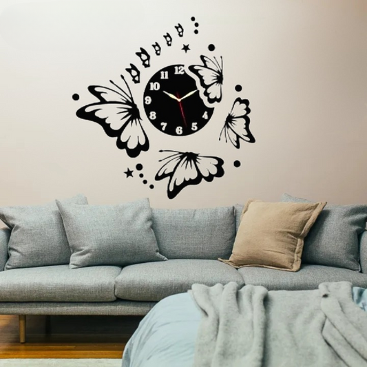 3d Butterfly wall clock for Home Decor - Wooden Wall Art With Light